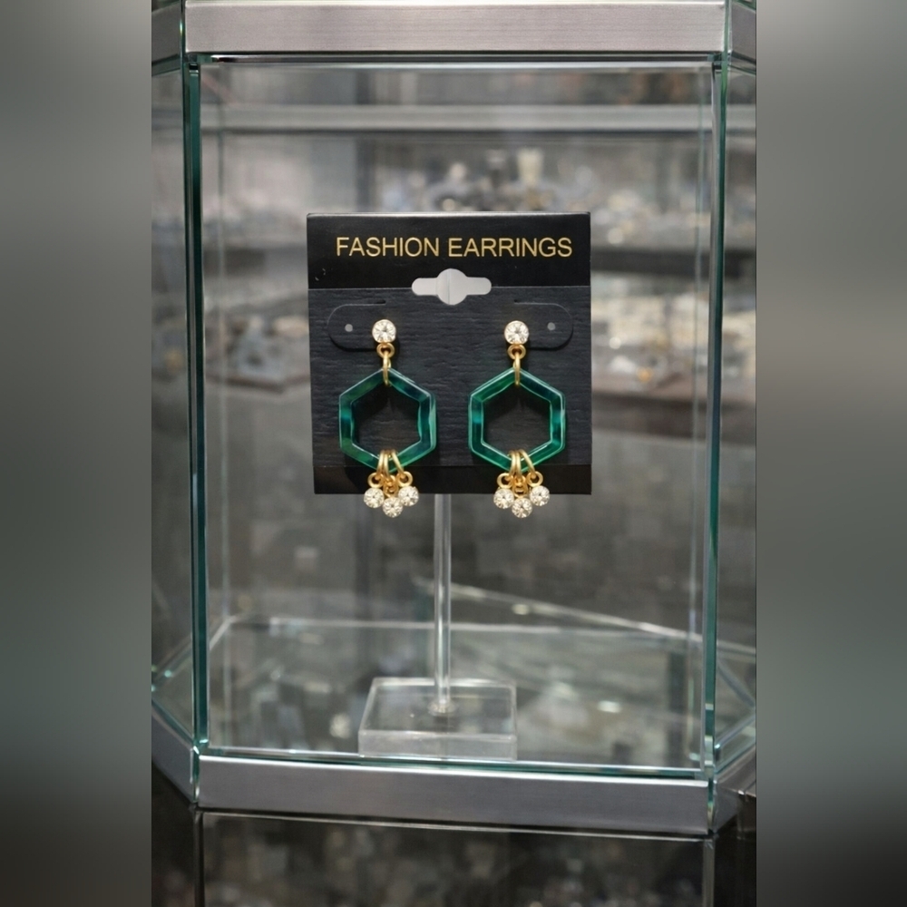 Gold & Green fashion earrings